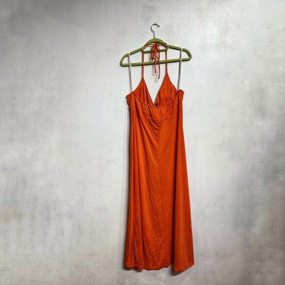 Blaxident Orange Maxi Halter Dress Sz L - Picture 8 of 10
